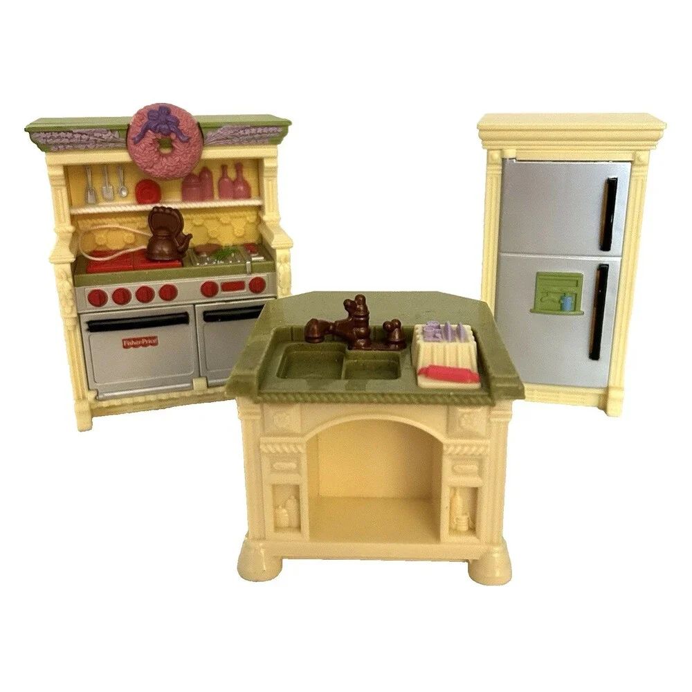 Fisher Price Loving Family Kitchen 2008 Refrigerator Sink Whistling Stove WORKS